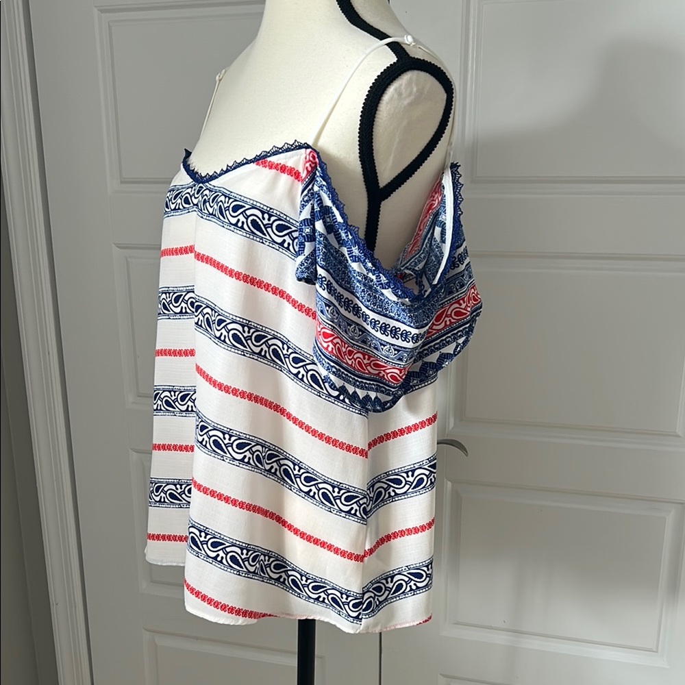 Blue Rain Red and Blue Off the Shoulder Blouse Top Americana - Picture 3 of 9
